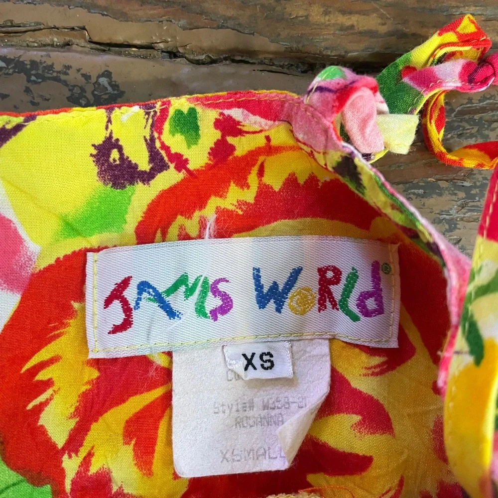 Jams World Vibrant Floral Sundress Slip Mini Dress Made in Hawaii - Sz XS 🧡🎀 - Picture 13 of 13